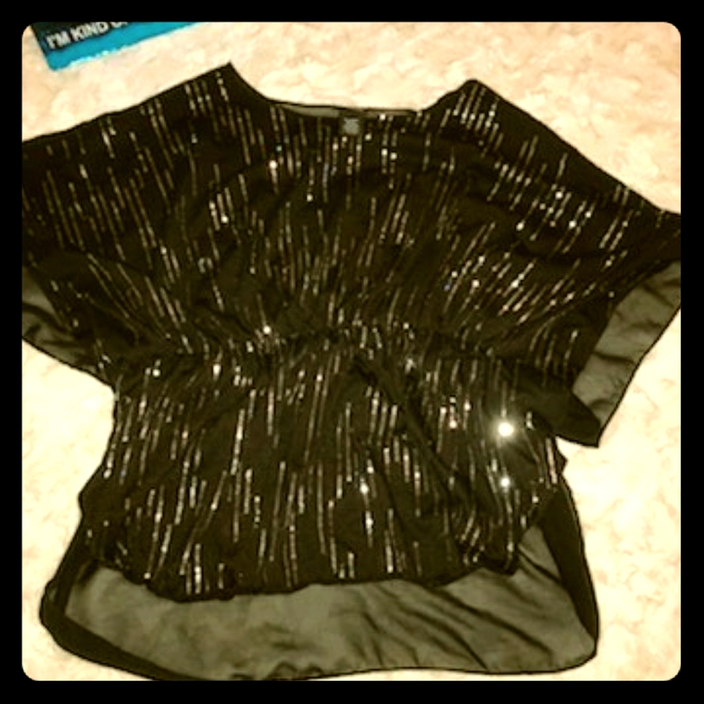 Black Sequence Waist Fitted Blouse